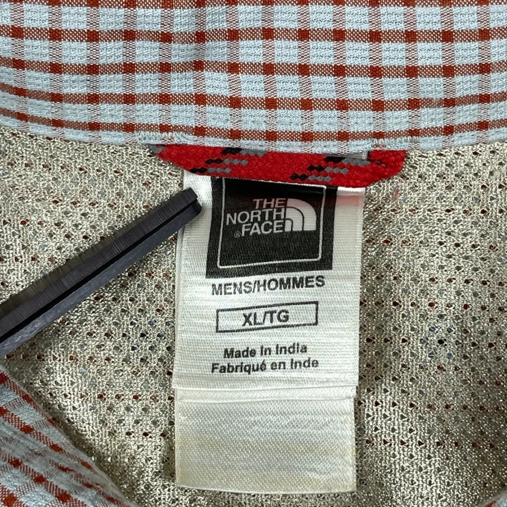The North Face Button Down Shirt Mens XL Red‎ Gray Check Short Sleeve Outdoor